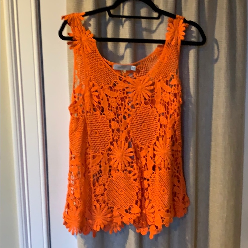 Laffaire 100% cotton, orange Lace top, Size Medium